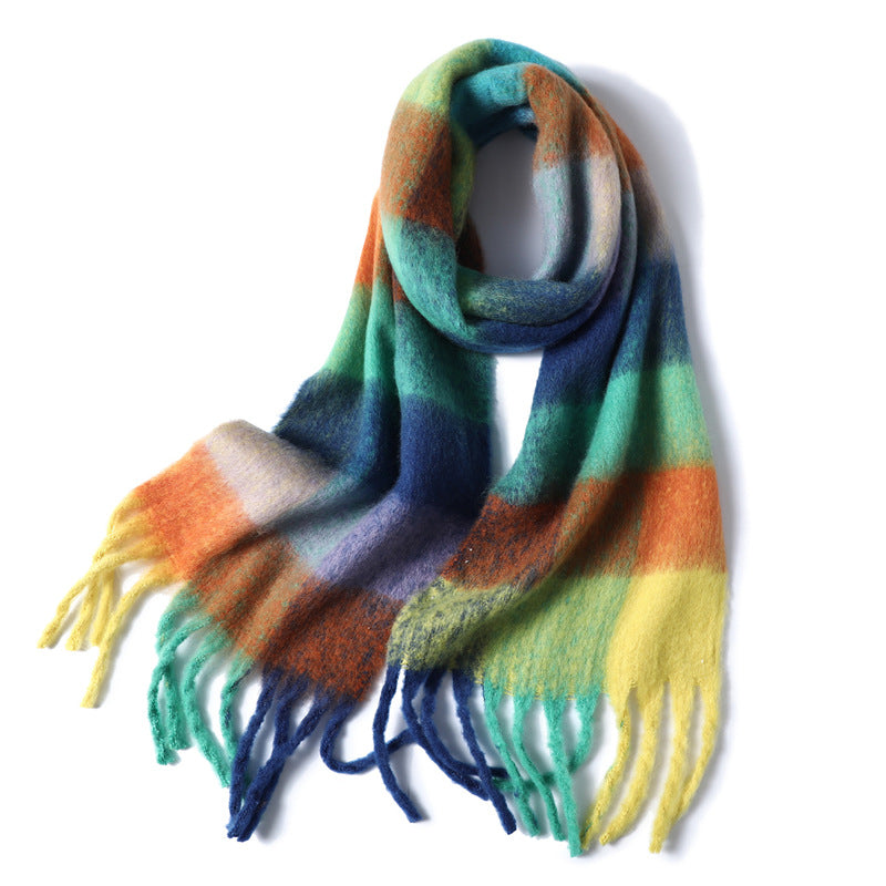 Women's Long Thick Beard Plaid Color Matching Scarf