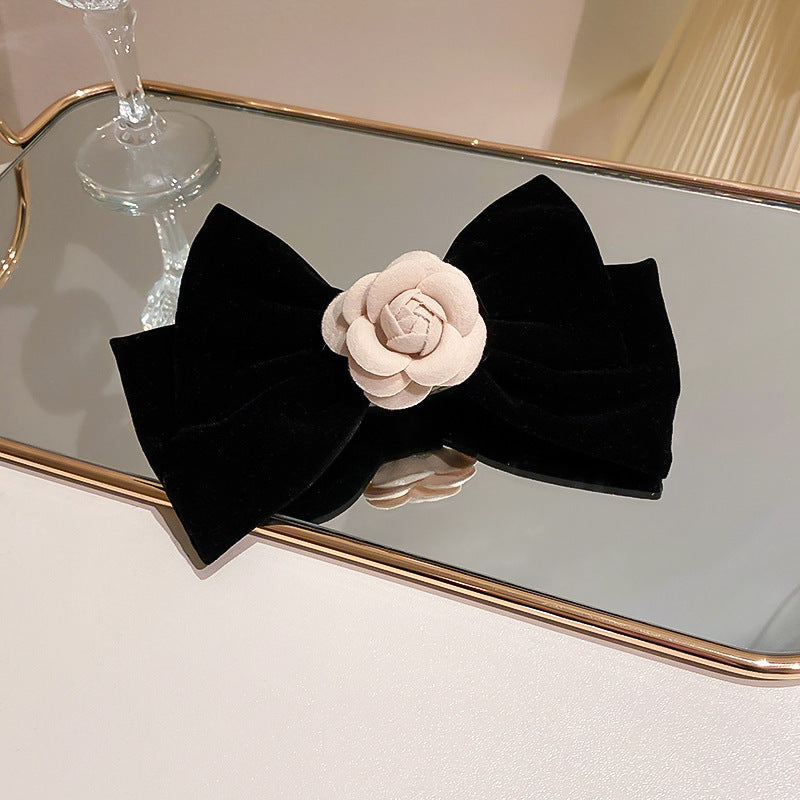 Red Bow Encrusted Tassel Hairpin Back Head Spring Top Clip