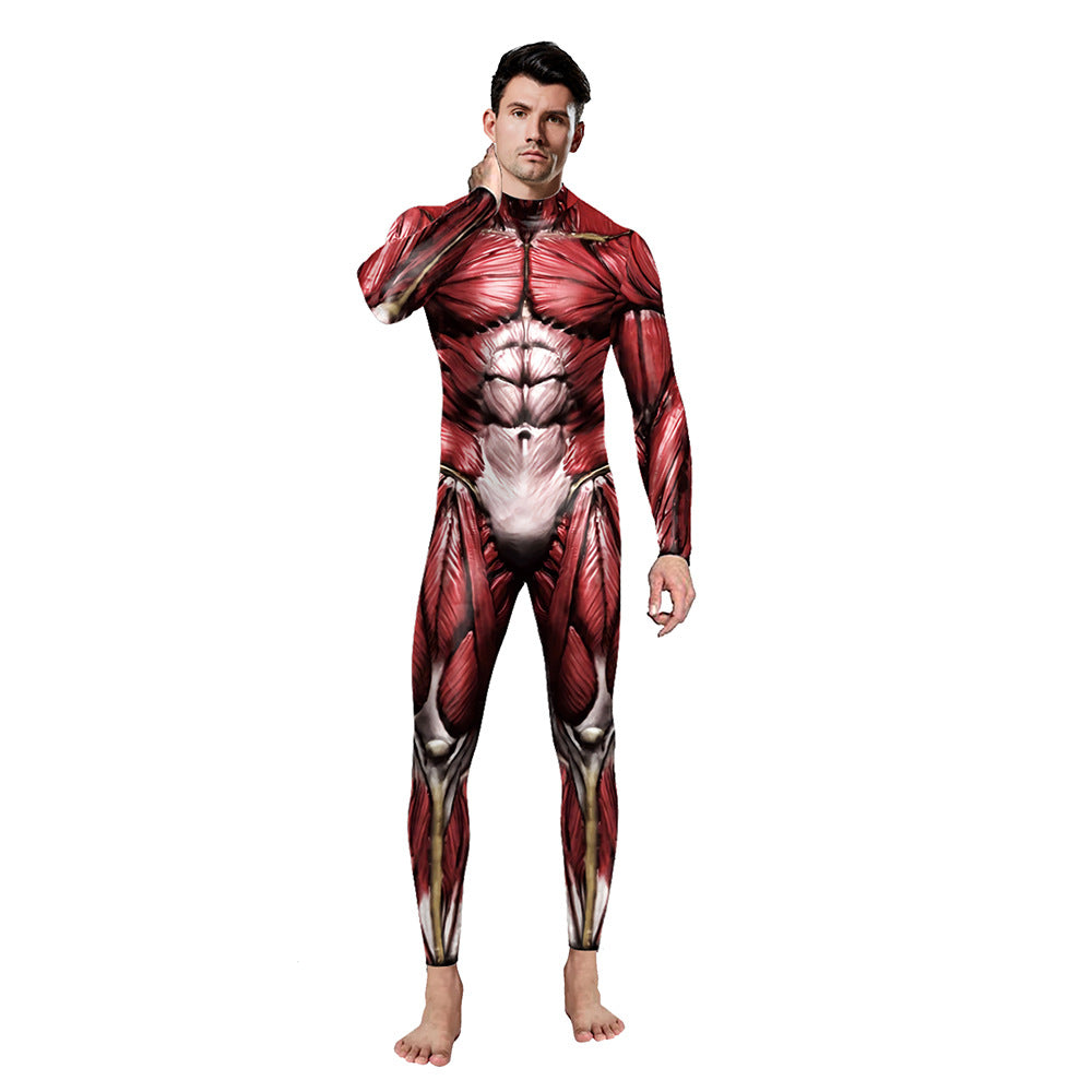 Red Body Muscle Print Bodysuit