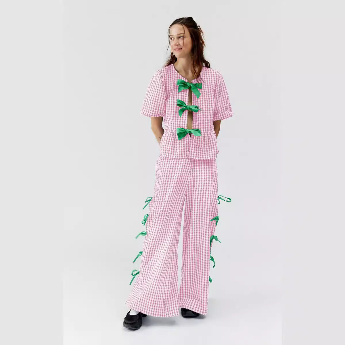 Women's Plaid Trousers Fashionable With Side-slit