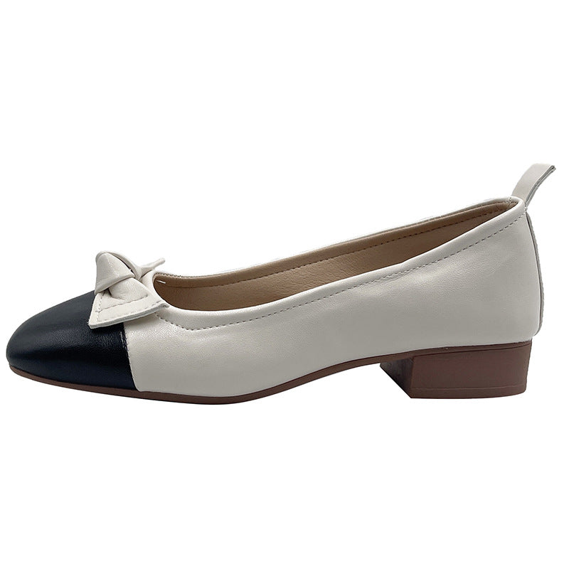 Bow Knot Sweet Colorblock Chunky Heel Slip-on Shoes