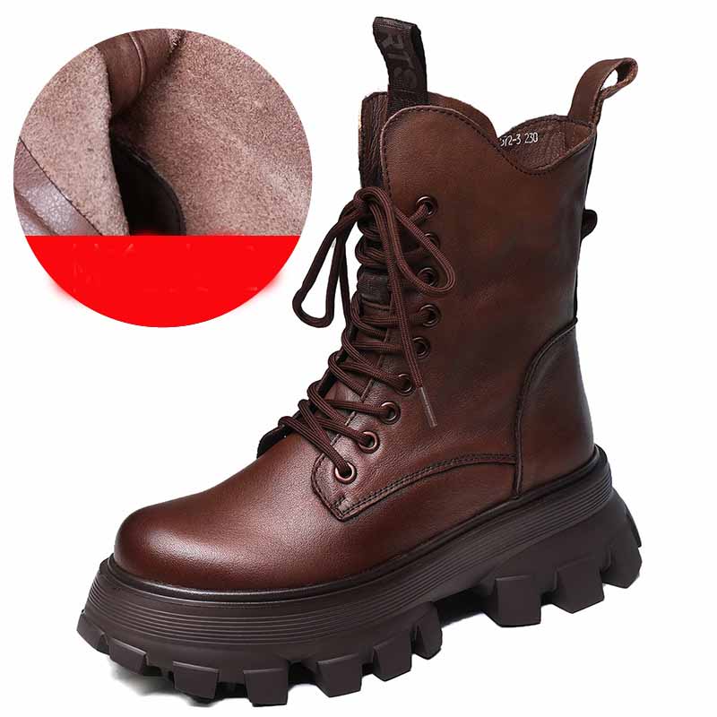 Leather Sponge Cake Foam Platform Lightweight Martin Boots
