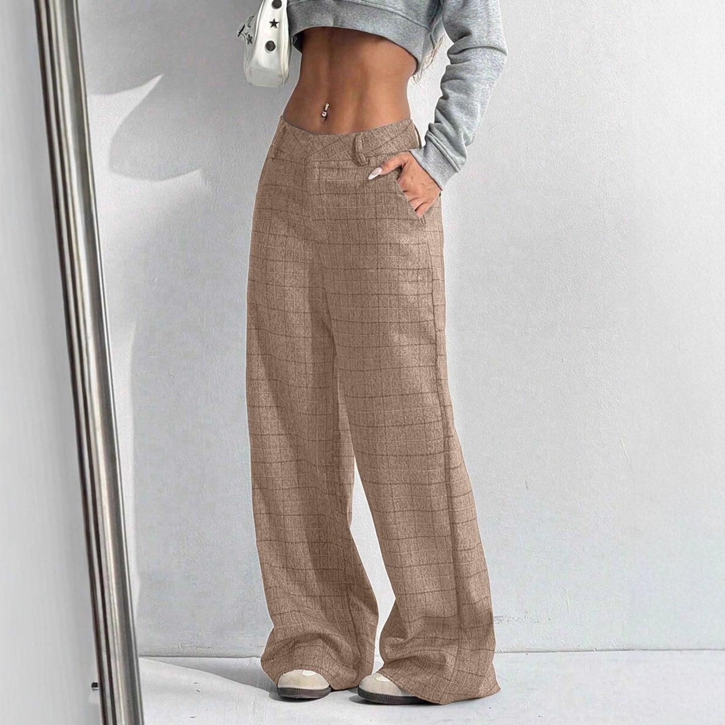 Women's Printed Plaid Pants With Pockets