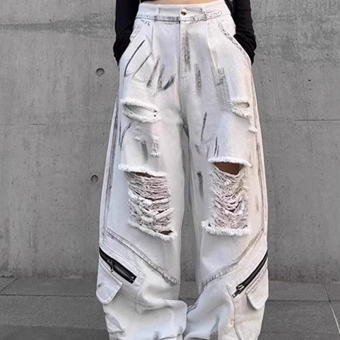 American Retro Distressed Dirty Ripped Jeans