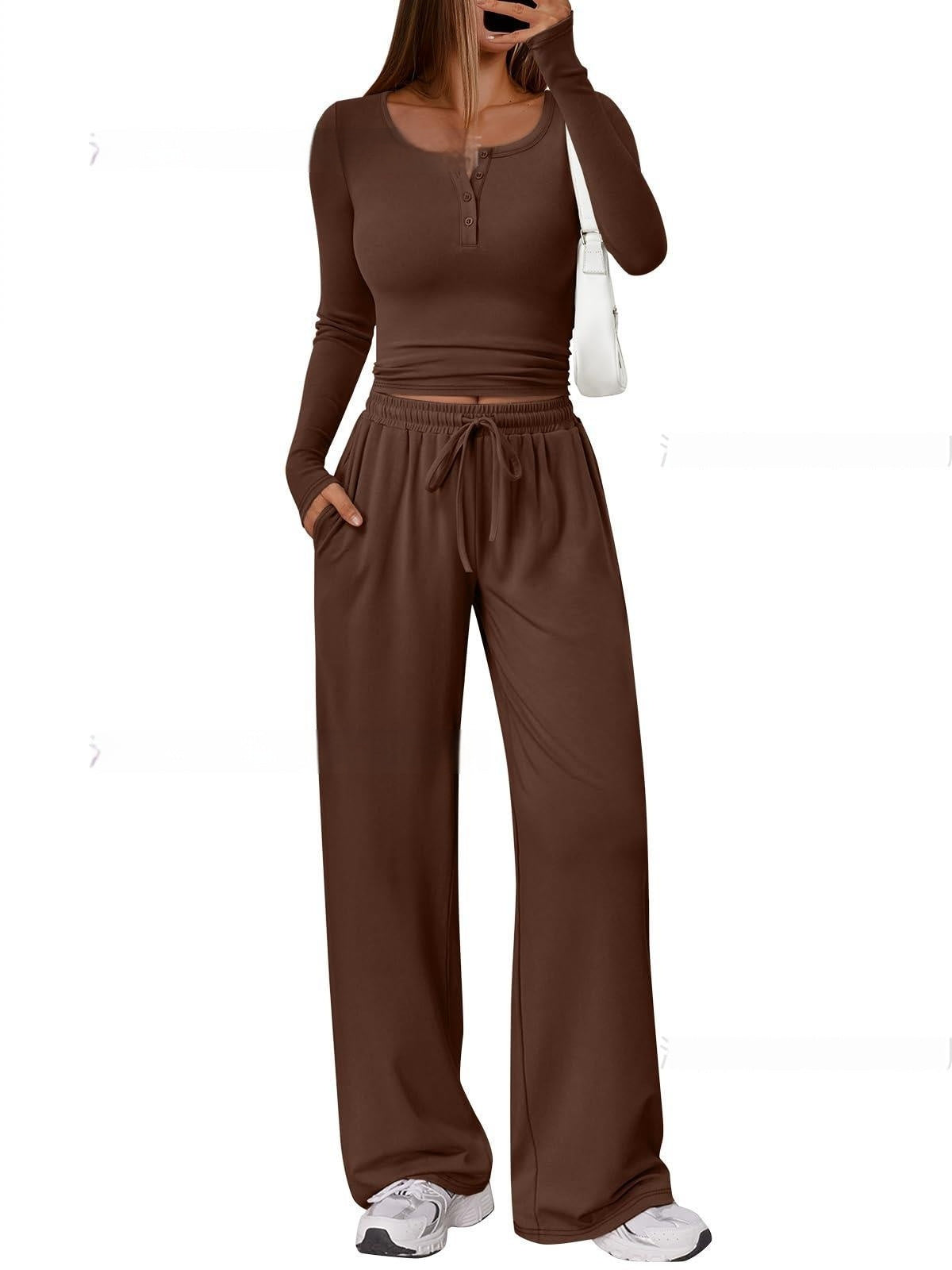 Comfortable Casual Long-sleeve Wide-leg Pants Set For Sports