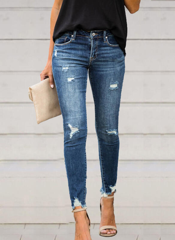 Temperament Pendler Ripped Jeans Dame Fod Pencil Bukser
