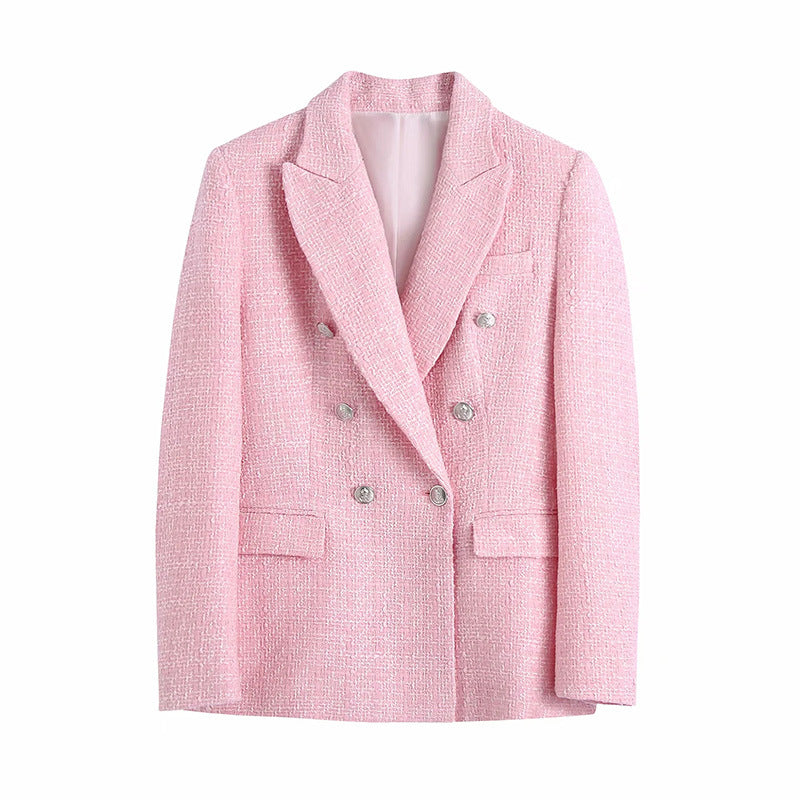 Spring New Women's Double-breasted Small Fragrance Style Sub-textured Blazer