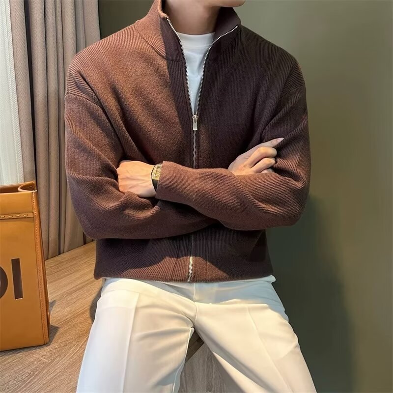 Versatile Zipper Cardigan Men's Knitted Shirt Autumn And Winter British Slim-fitting Sweater