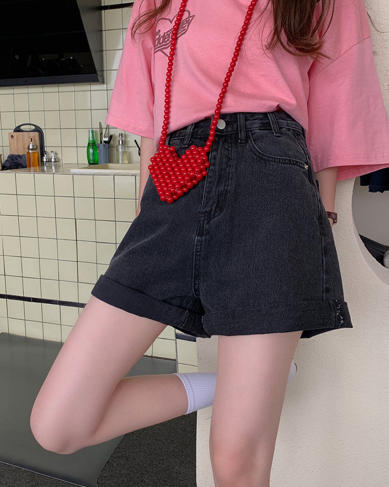 High Waist Denim Shorts Straight And Loose