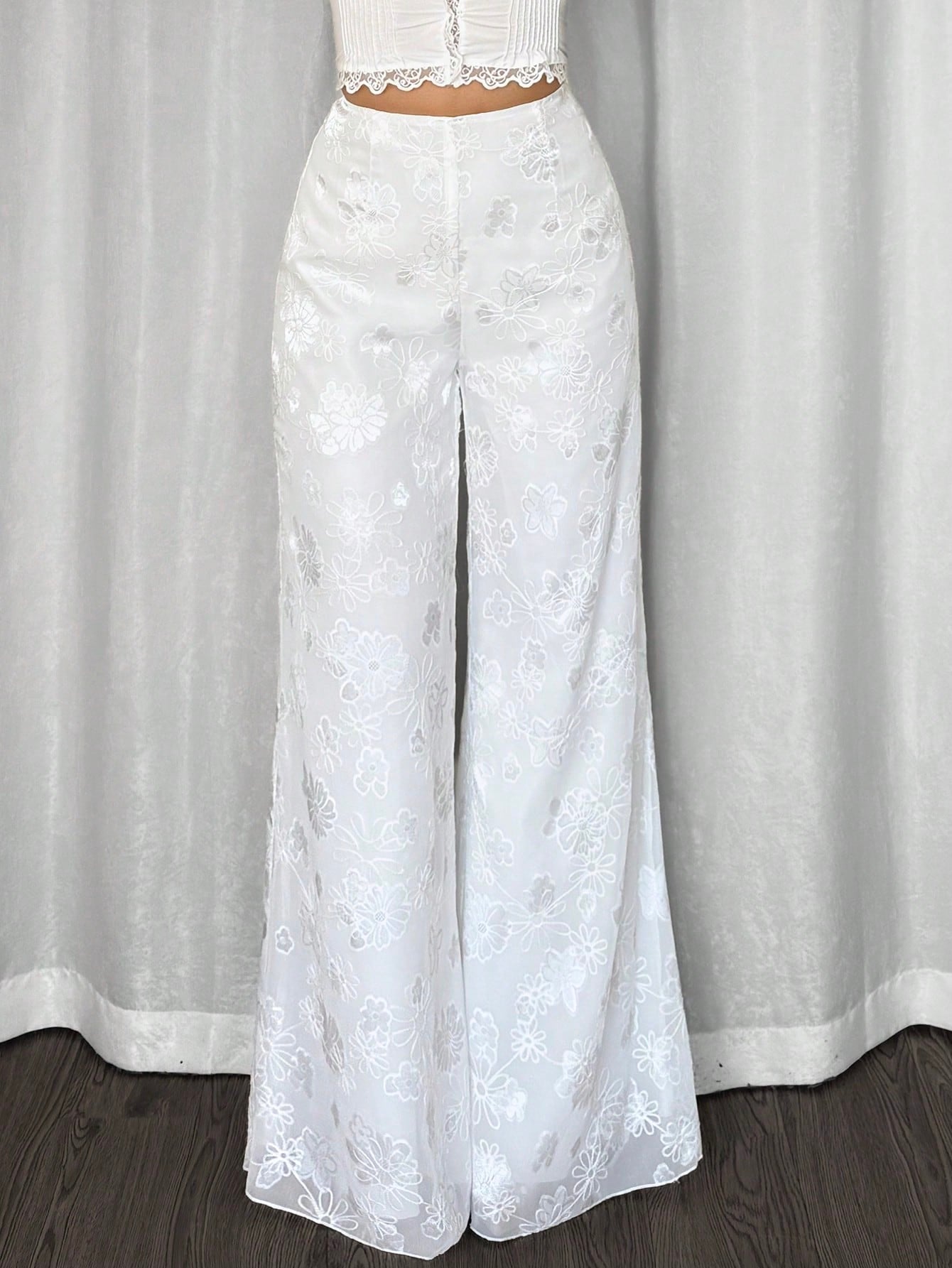 Loose-fit American-style White Draped Thin Casual Wide-leg Pants For Petite Women