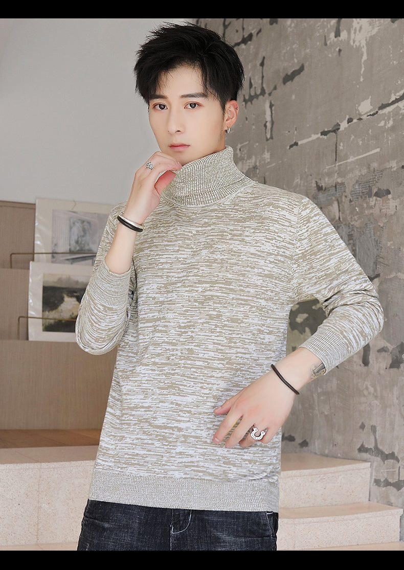 Autumn Men's New Sweater Spot High Collar Plus Velvet Long Sleeve Slim Type