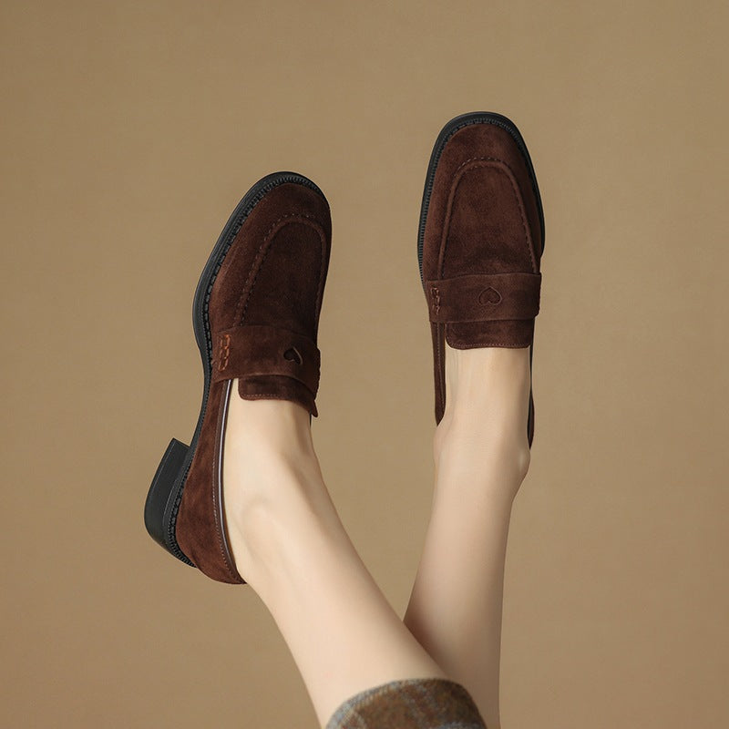 Sheepskin Chunky Heel Pumps Women Spring Concise