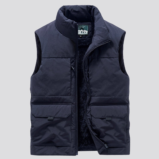 Men's Casual Stand Collar Multi-pocket Plus Size Thickened Velvet Vest