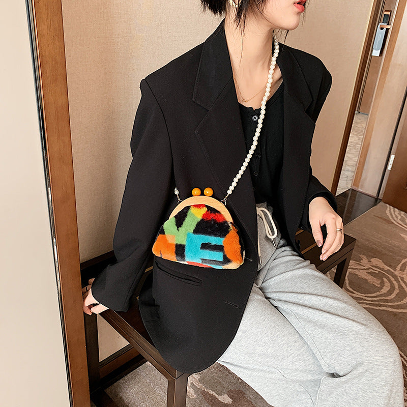 New Pearl Chain Clash-colored Single Shoulder Bag For Women
