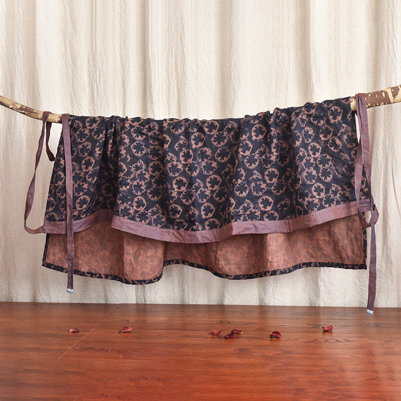 Retro High Waist Printing Crafts Linen Wrap Tie-shoulder Floral Skirt