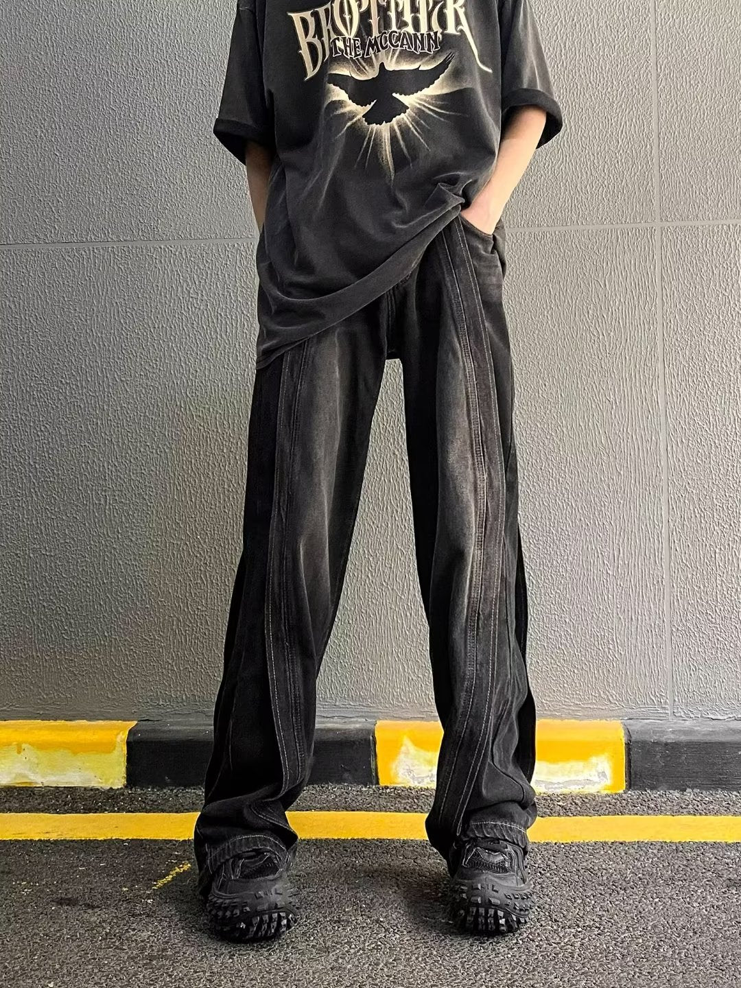 American Retro Patchwork Loose Jeans