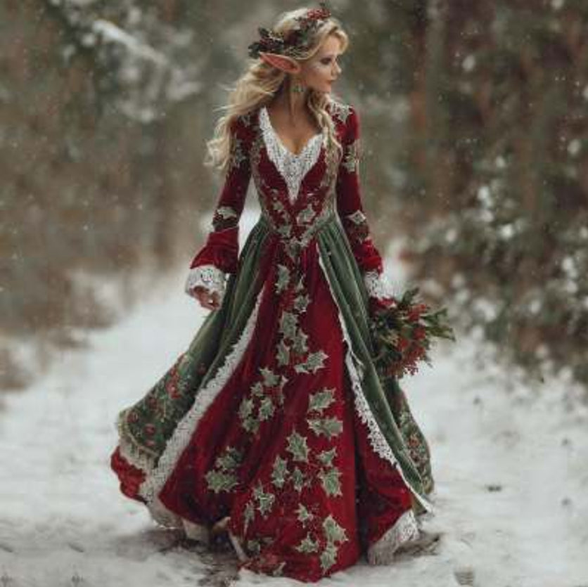 Retro Elegant V-neck Long Dress For Women