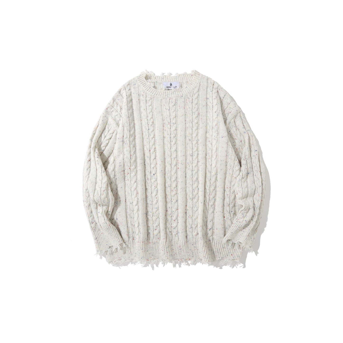 Pure Color Jacquard Twist Ripped Sweater Men's High Street Idle Style