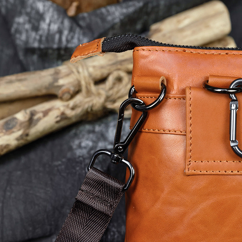 Men's Leather Belt Bag Crazy Horse Leather Crossbody Bag