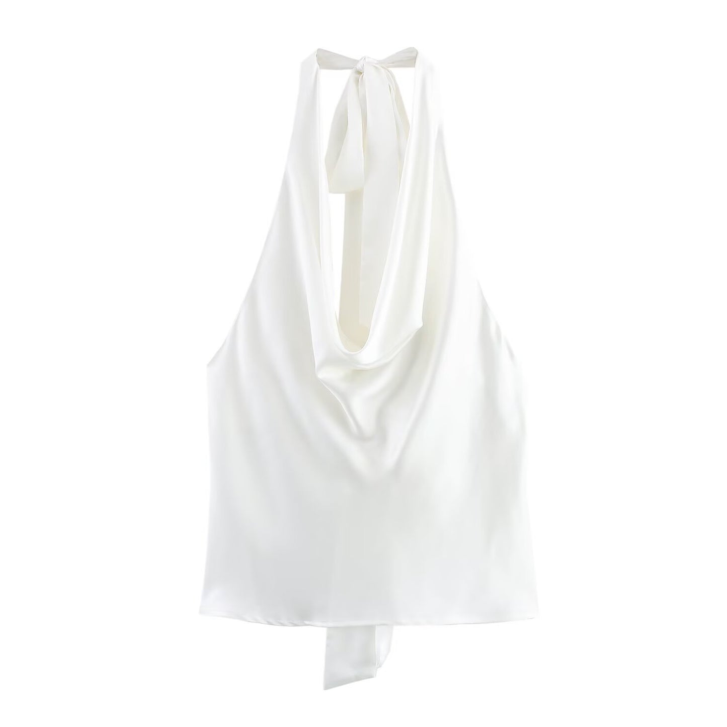 Sexy Backless Bow Halter Top With A Silky Satin Finish
