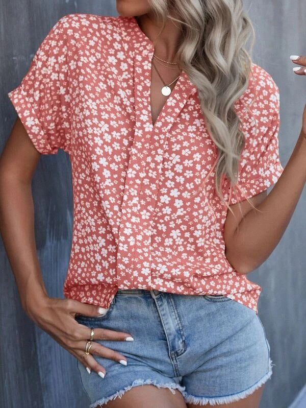 European And American Summer Floral Print Short Sleeve Shirt