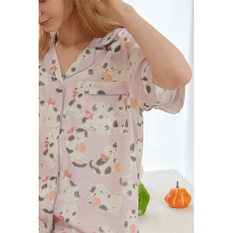 Bamboo-cotton Yarn Printed Pajama Set Loungewear