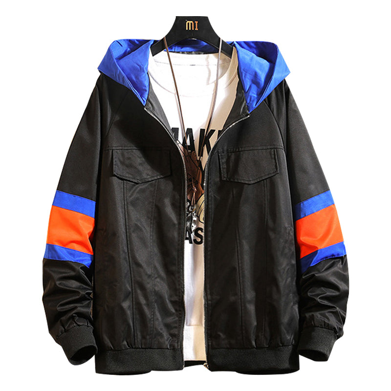 Workwear Hooded Jacket Men's Loose Plus Fat Plus Size Contrast Stitching Jacket