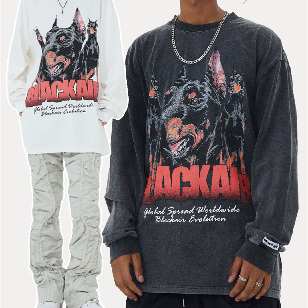 Washed And Distressed Couples Long-sleeved T-shirt
