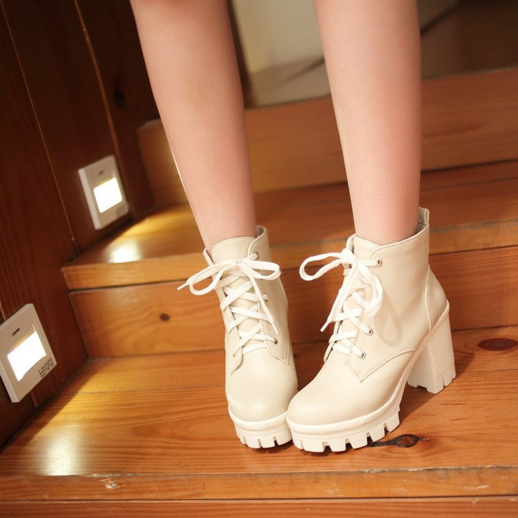 Ladies Lace Up High Heels New Sexy Thick Sole Punk Winter Snowshoes