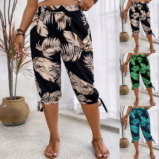 Plus Size Women's Printed Bandage Workout Leggings