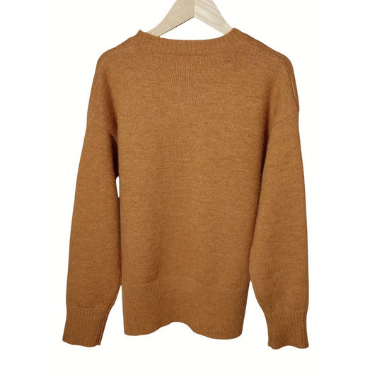 Loose Fit Short Sleeve Sweater Embroidered Deer Plum