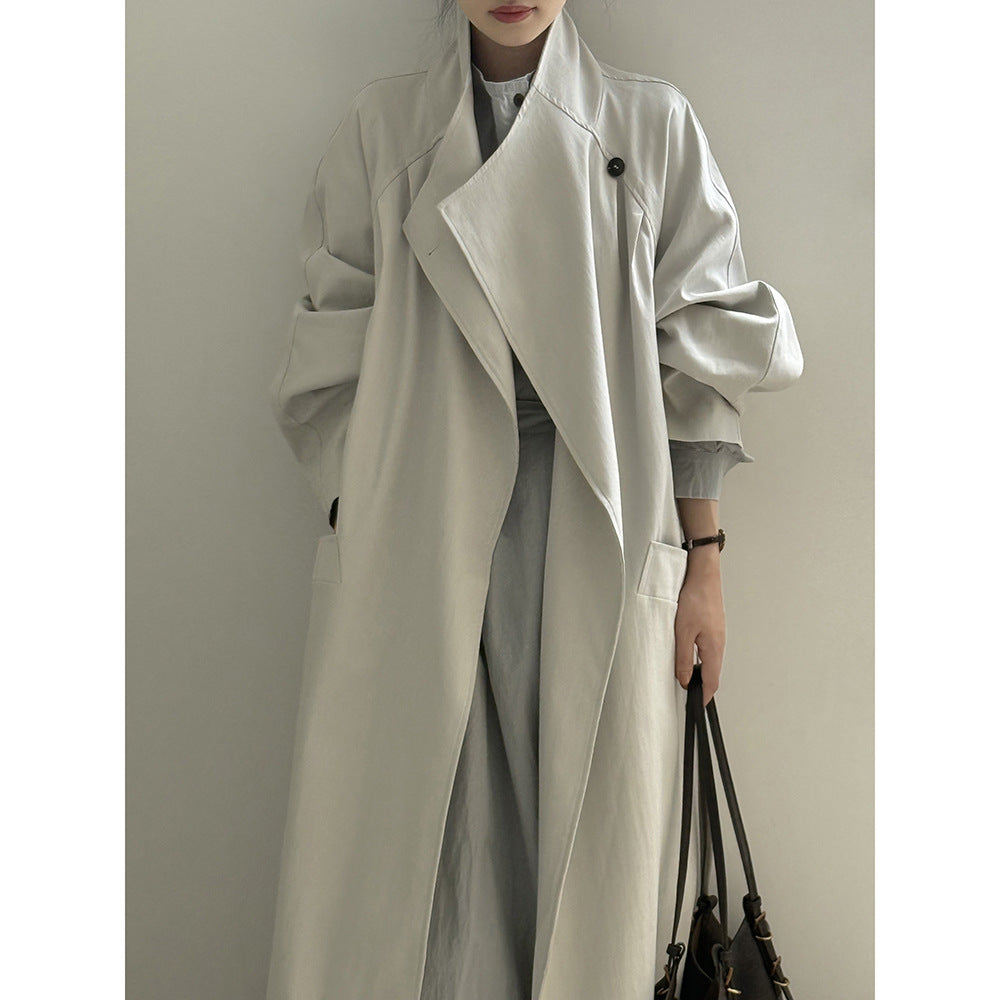 Retro Revers Enkelt Knap Mellemlang Trenchcoat Dame Bæltefrakke