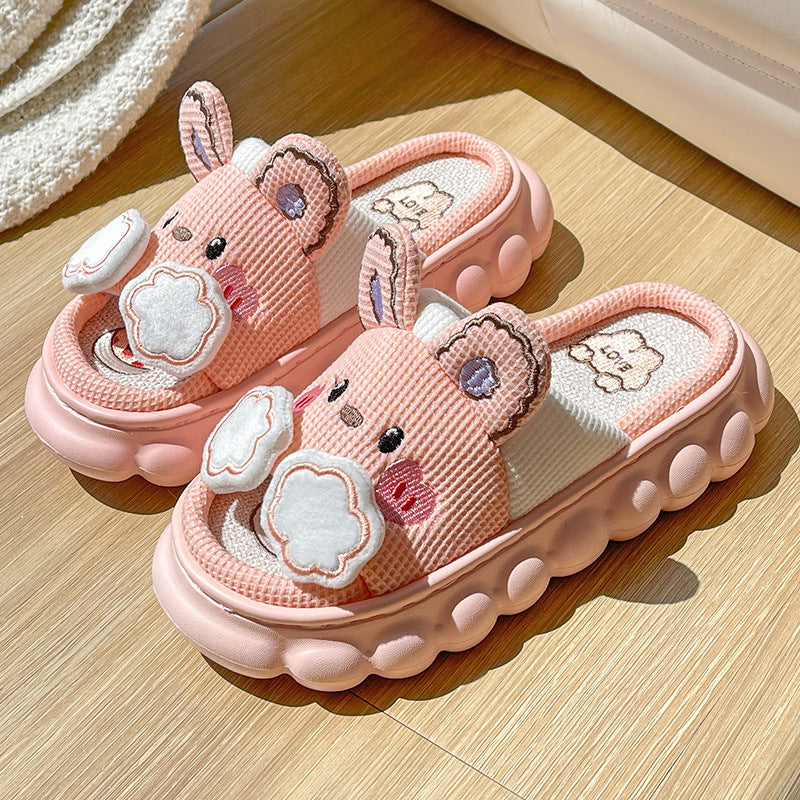 Non Slip Thickened Wood Floor Cotton Hemp Couple Slippers