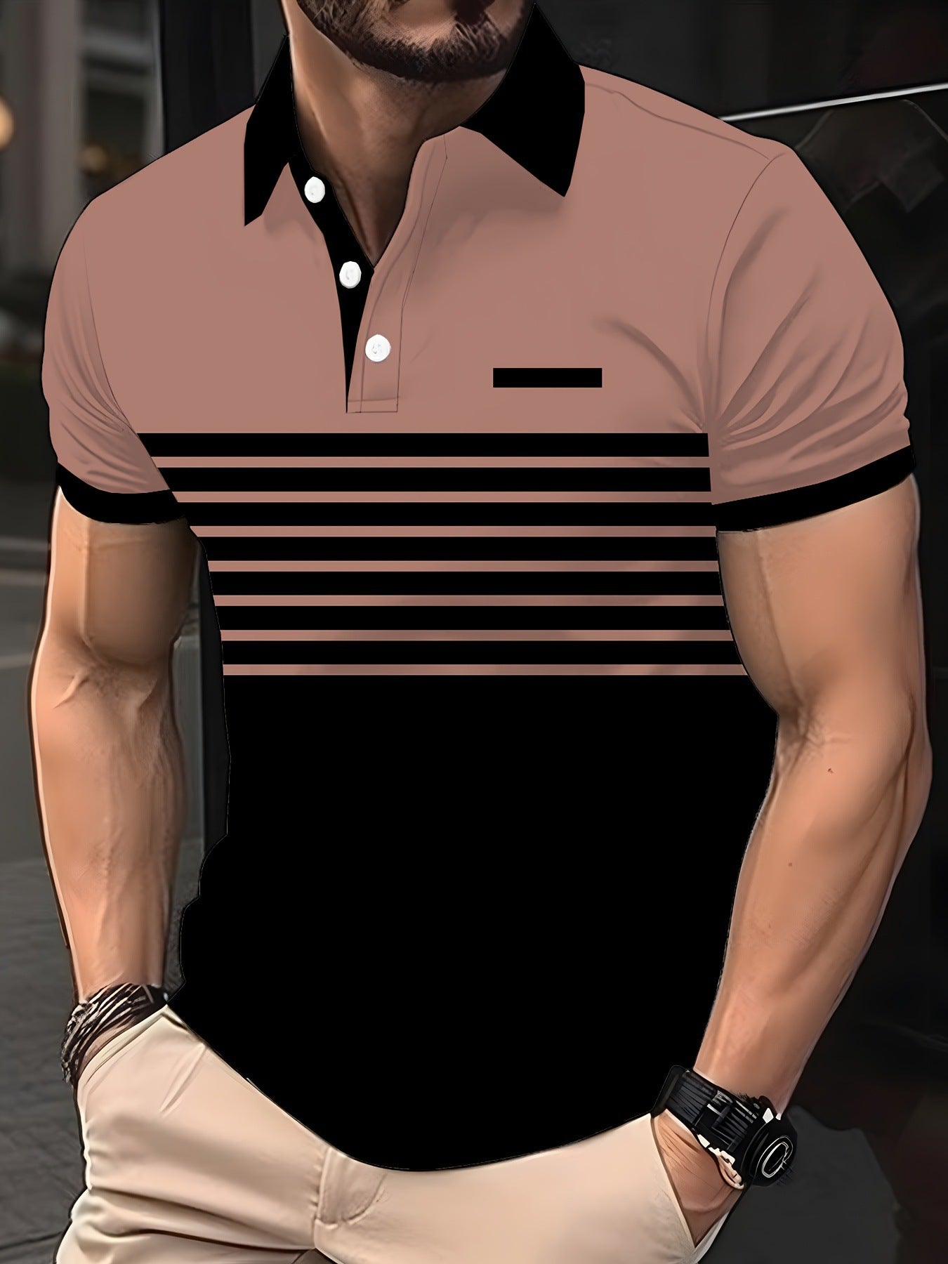 Trendy Short-sleeve Polo Shirt With A Turn-down Collar And Buttons
