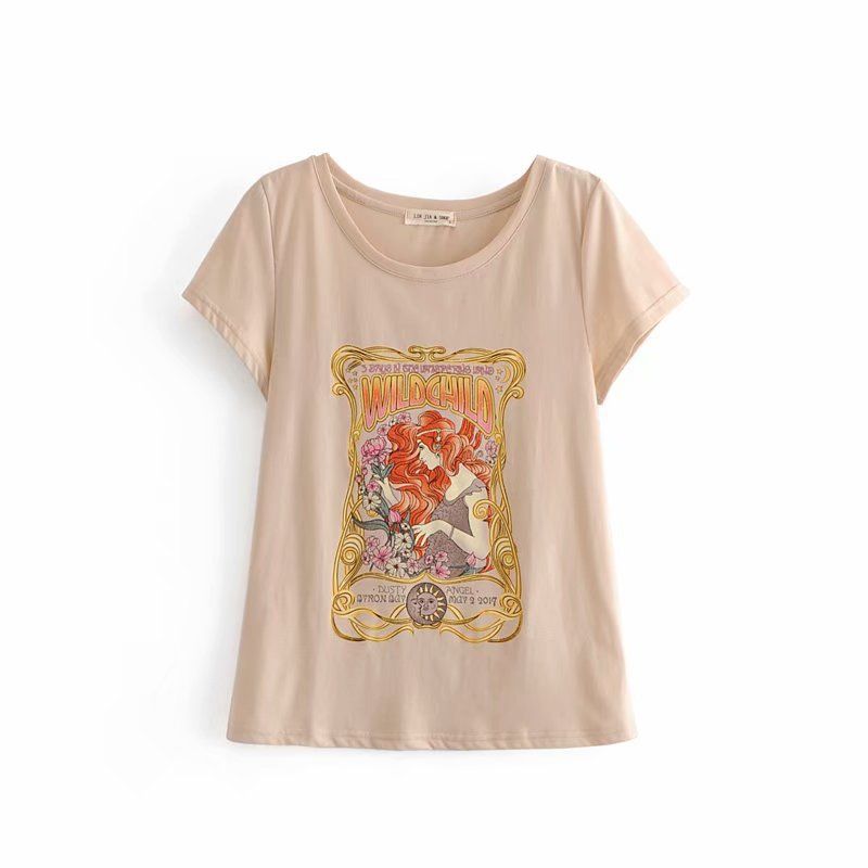 Pullover Round Neck Short Sleeve Personality Character Print