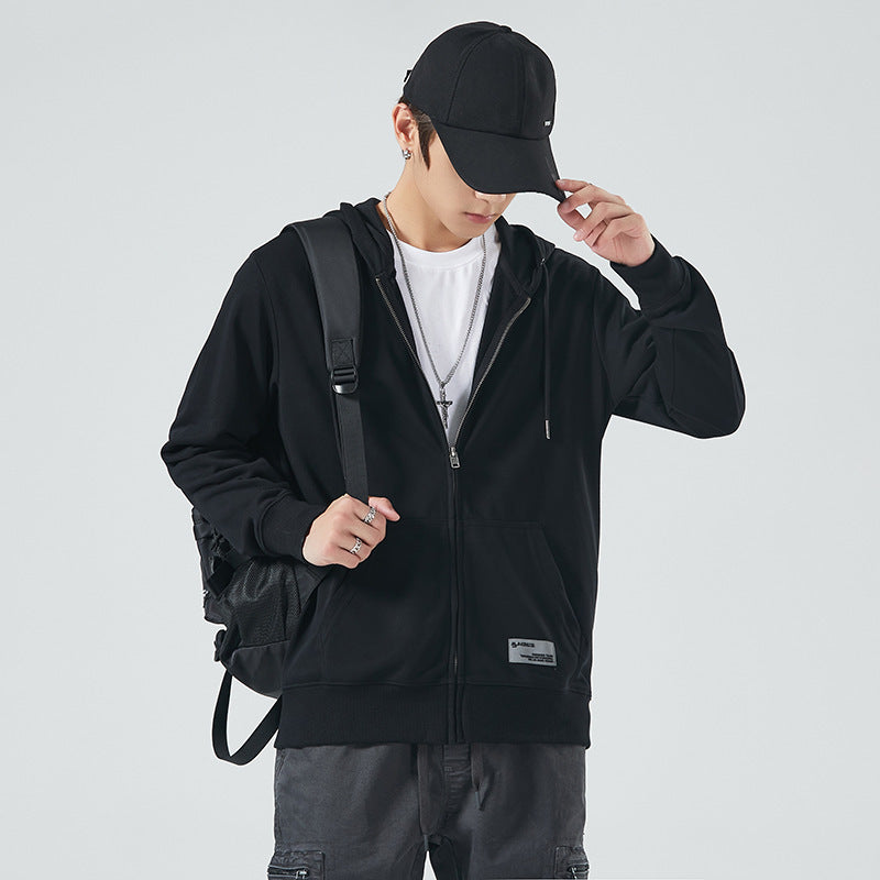 Efterårs- og vinterfleece lynlås sweater hættetrøje løs sports-casual cardigan til mænd