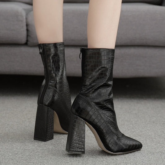 Fashion Sexy Women's High Heel Stone Pattern Boots