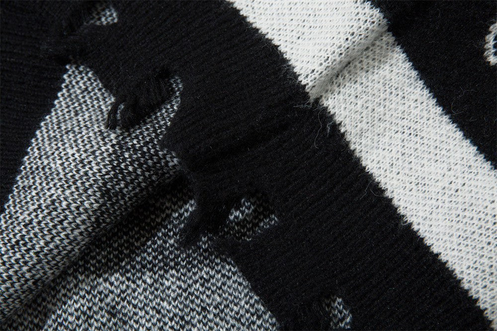 Stribet Kontrastfarvet Sommerfugl Rund Hals Sweater Efterår Og Vinter