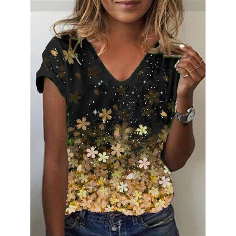 Abstract Painting T-Shirt Graphic Geometric Print V-Neck