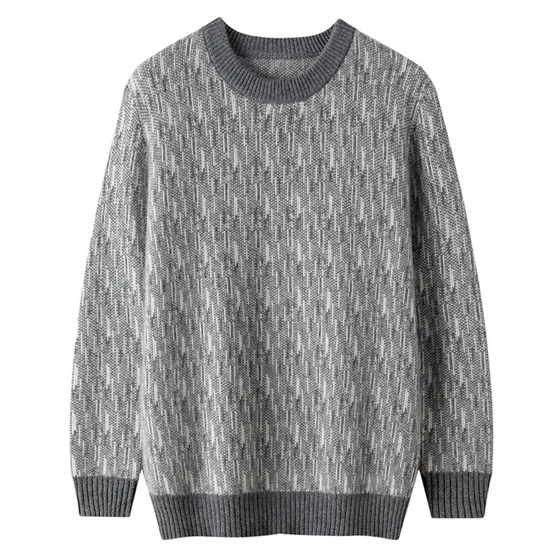 Syv-nåls tyk, rundhalset uldsweater til mænd