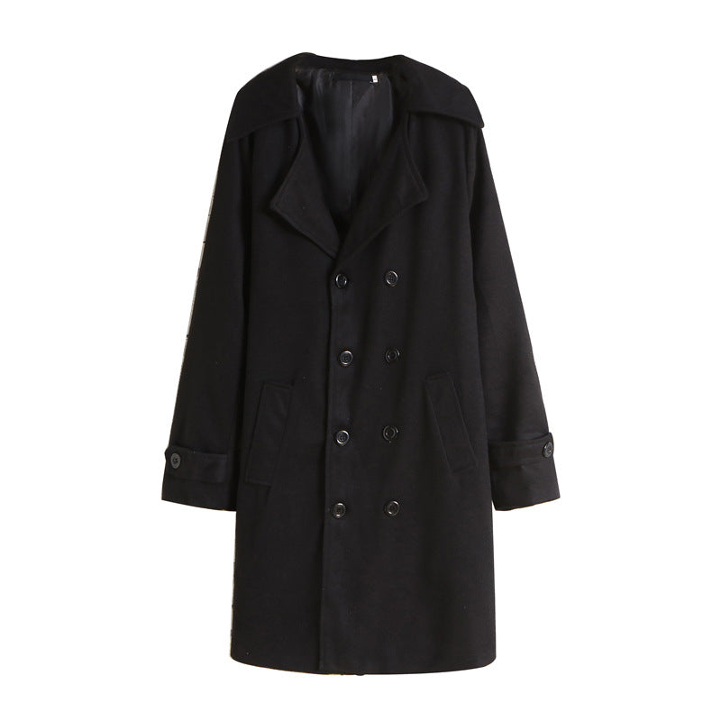 Men's Solid Color Mid-length Wool Coat Korean Style Double-breasted Jacket