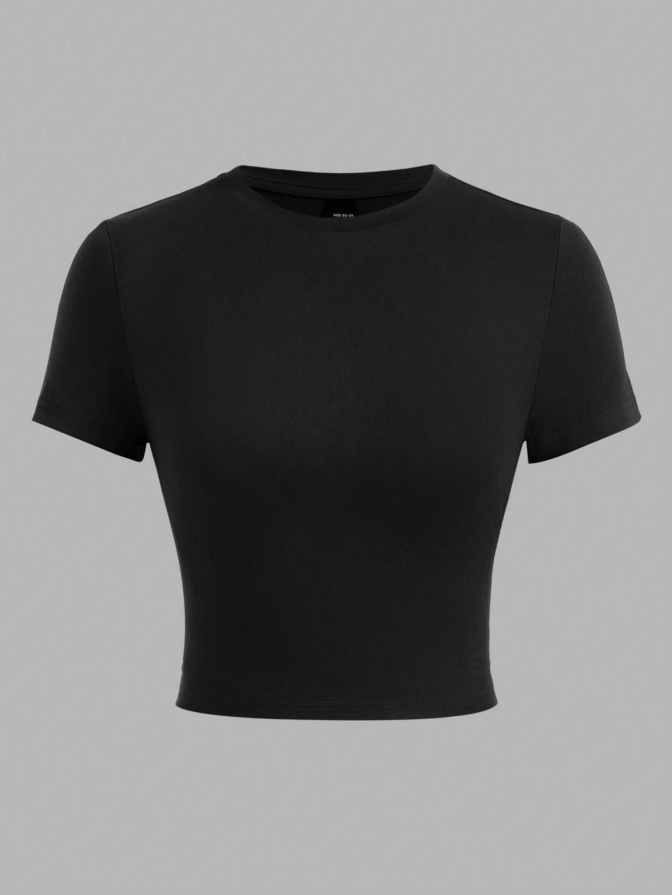 Short Form-fitting Crew-neck Topsexy And Casual
