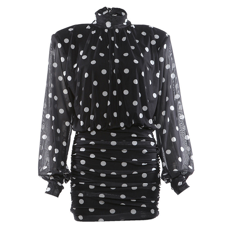 Womens Fashionable Casual Polka-Dot Short Dress