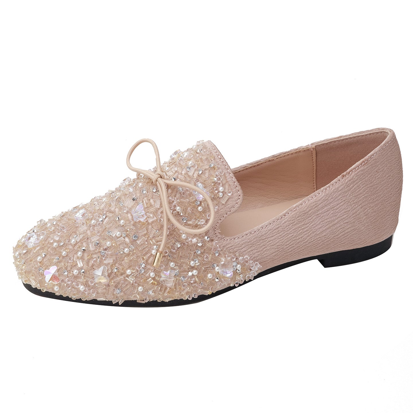 Rhinestone Square Head Pumps Women's Flat Low-cut All-match