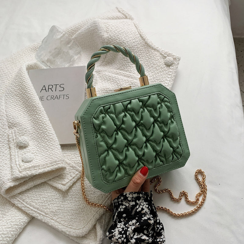 Fashion PU Stereotyped Small Square Bag Korean Style Temperament Chain