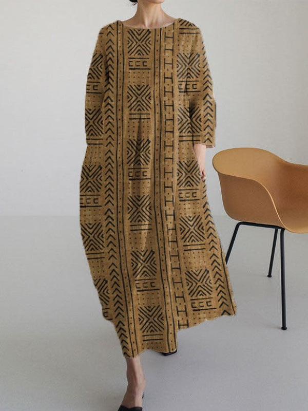 Loose-fitting Geometric Retro Maxi Skirt
