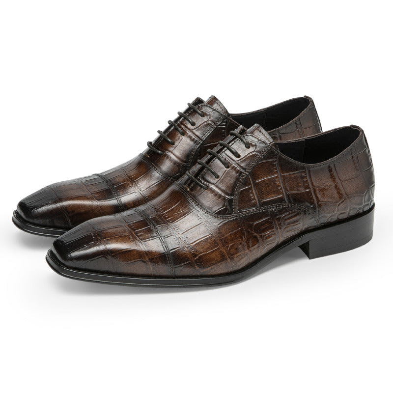 Formal Business First Layer Cowhide Hand Colored Embossed Men's Shoes