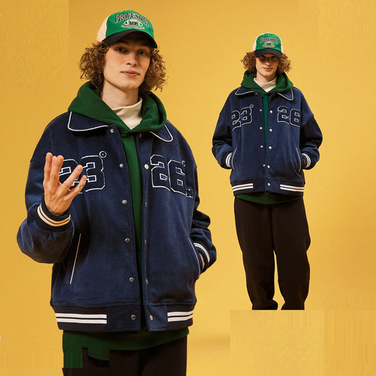 Towel Embroidered Vintage Corduroy Bomber Suit Reflective Stripe Lapel Coat