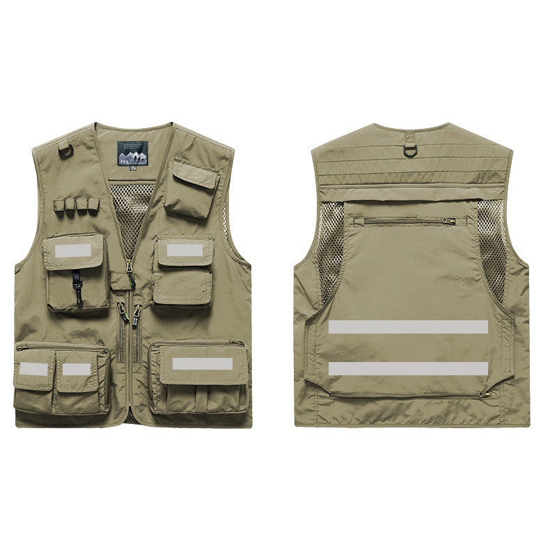 Mens And Womens Workwear Vest With Reflective Strips And Multiple Pockets