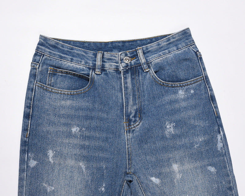 High Street Tide Brand Washed Retro Patchwork Pants